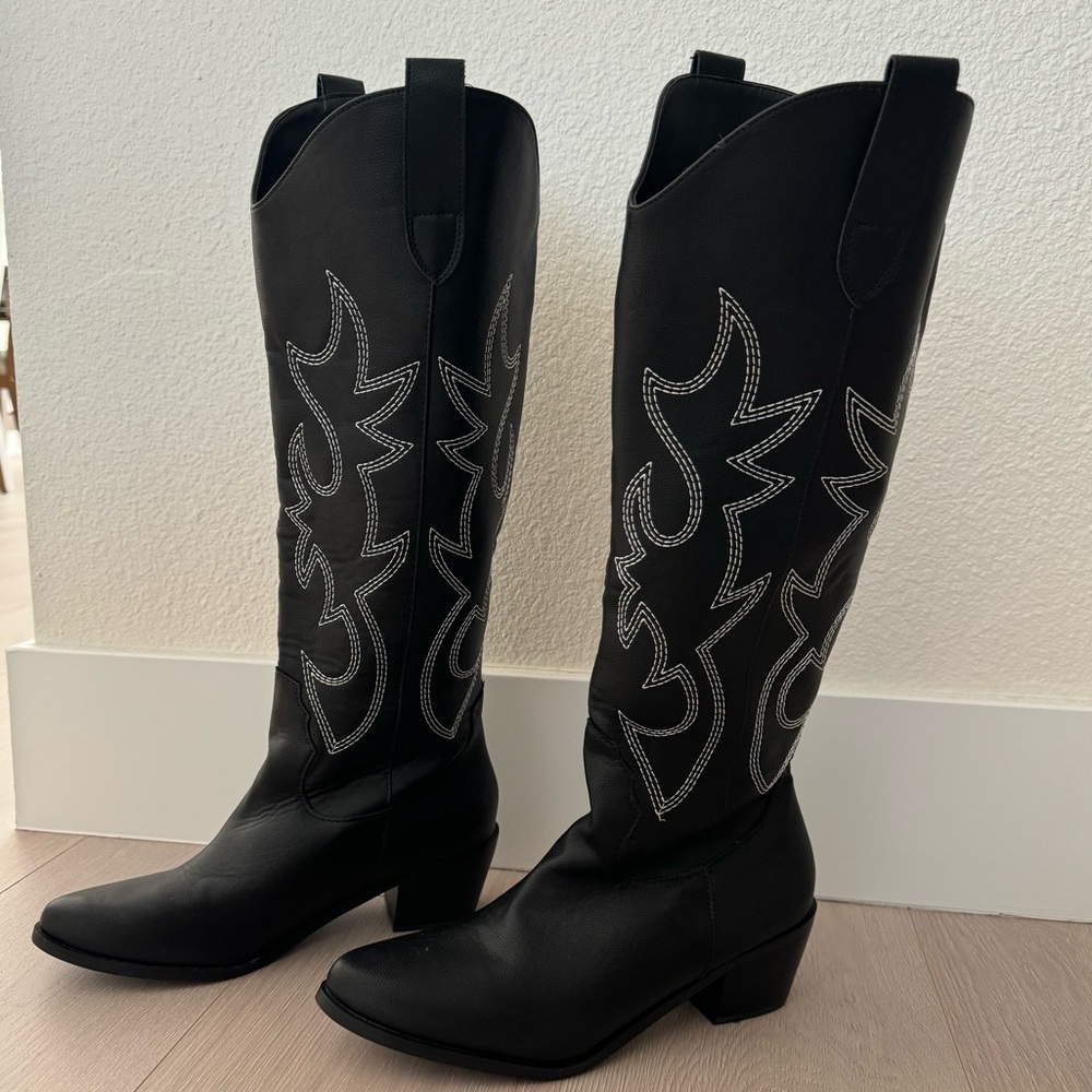 Women’s Black Western Knee-High Boots - Unbranded